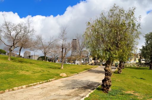 A cloudy sky over Sacher Park with lush greenery, Jerusalem