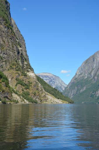 A vertical shot of Naeroyfjorden from Gudvangen, Norway.