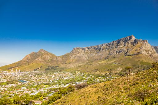 A low angle shot of Table Mountain National Park, Signal Hill in Cape Town, South Africa