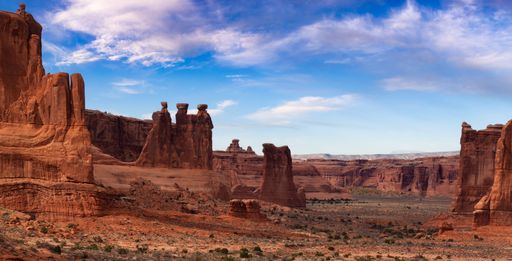 Red rock canyon formations in Arches National Park, Moab, Utah, United States. Nature Landscape Background