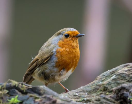 A small Robin (Erithacus rubecula) perched on a branch