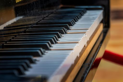 A closeup shot of a piano keyboard.