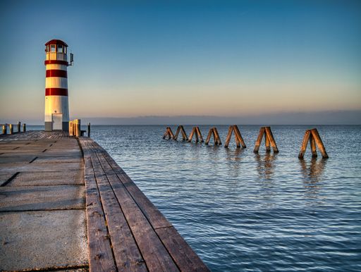 A lighthouse in Podersdorf on Lake Neusiedler See, Austria.