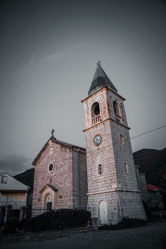 A View of Kotor Castle in the evening with the full moon in Montenegro