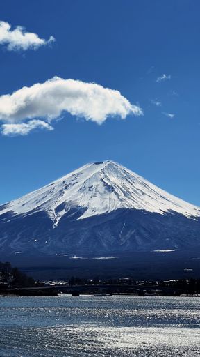 A Snowy mountain in the background, a lake in the front