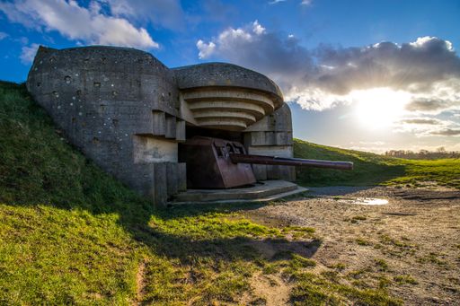 The historic Longues-sur-Mer battery in Longues-sur-Mer, France