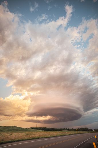 A vertical shot of dramatic supercell storm clouds over Nebraska
