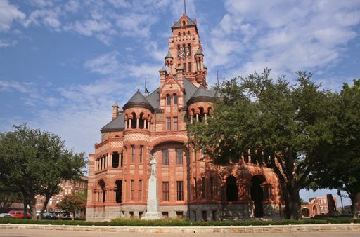 A scenic view of the famous Ellis County Courthouse located in Waxahachie, Texas