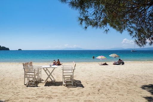 holidays in the Greek islands, summer 2021, the world famous Koukounaries beach , Skiathos island , Greece 6-13-2021