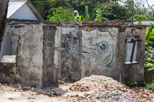 Graffity en casa abandonada, dibujo de pez