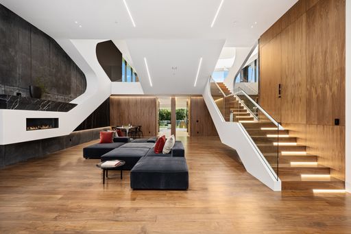 An interior shot of a living room of a modern house in Los Angeles