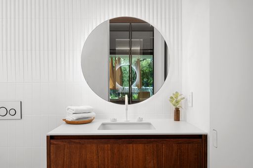 An interior shot of a bathroom of a modern house in Los Angeles