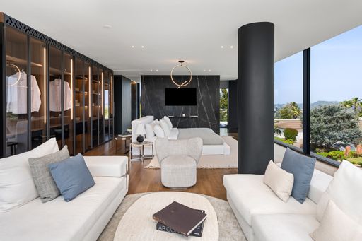 An interior shot of a living room of a modern house in Los Angeles
