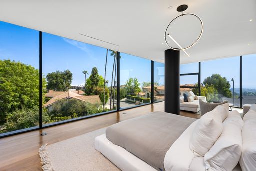An interior shot of a bedroom of a modern house in Los Angeles