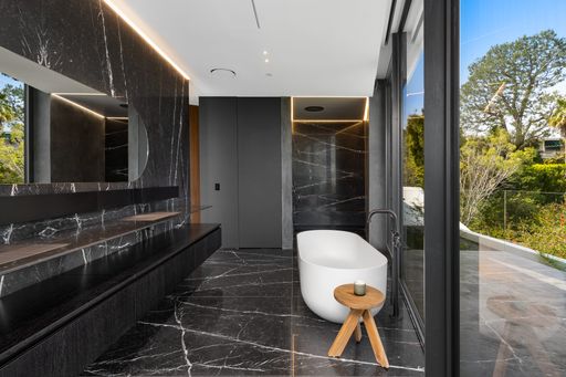 An interior shot of a bathroom of a modern house in Los Angeles