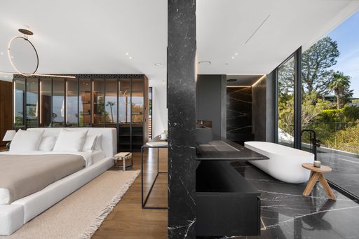 An interior shot of a bathroom of a modern house in Los Angeles