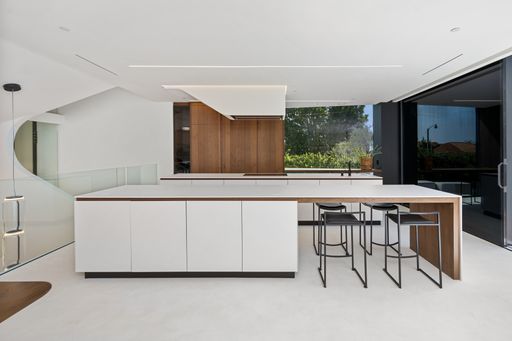 An interior shot of the kitchen of a modern house in Los Angeles