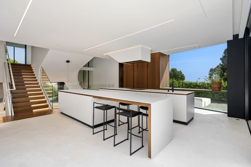 An interior shot of the kitchen of a modern house in Los Angeles
