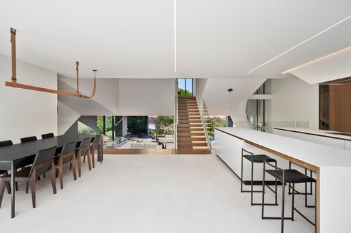 An interior shot of the kitchen of a modern house in Los Angeles