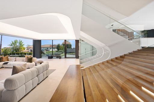 An interior shot of a living room of a modern house in Los Angeles