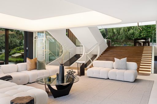 An interior shot of a living room of a modern house in Los Angeles