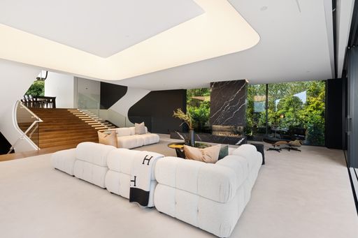 An interior shot of a living room of a modern house in Los Angeles