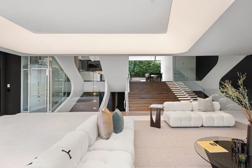 An interior shot of a living room of a modern house in Los Angeles
