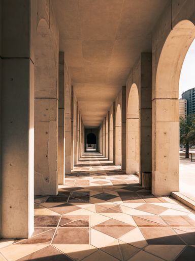 A walkway at The Qasr al-Hosn, a historical landmark and the oldest stone building in Abu Dhabi, UAE