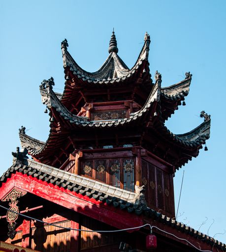 The traditional Chinese brick and wood architecture under sunlight in Wuhan, China.