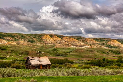Old abandoned homestead overlooking the East End of the Cypress Hills in Southern Saskatchewan. Canada.