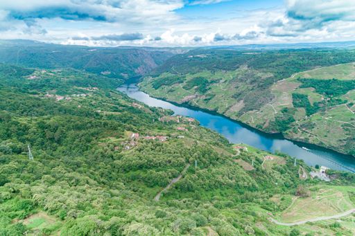 Landscape of the Sil river canyon on a day with cloudy sky, Ribeira Sacra. Galicia. Spain