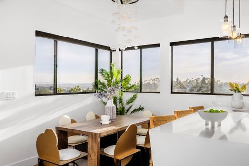 A modern Hollywood Hills home living room in Los Angeles, California, with a remodel of an older house