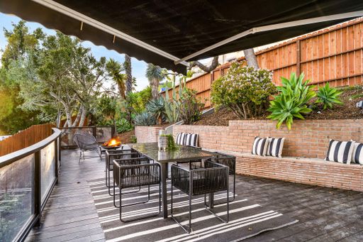 A modern Hollywood Hills home balcony in Los Angeles, California, with a remodel of an older house