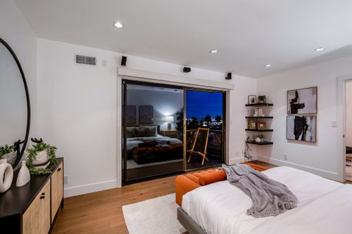 A modern Hollywood Hills home living room in Los Angeles, California, with a remodel of an older house