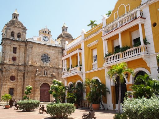 A Church and a colonial building in the city of Cartagena, Colombia