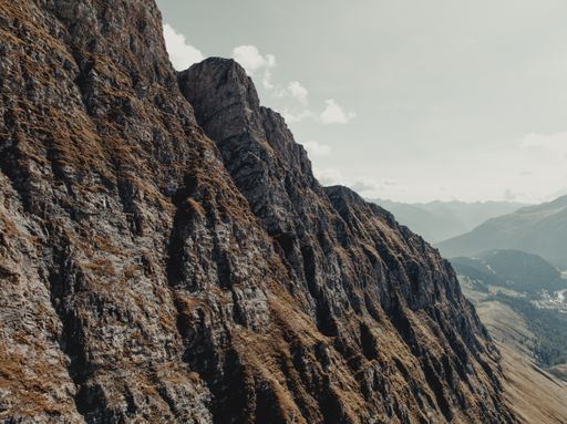 An aerial view of Rock face in San Bernardino pass in the Swiss Alps