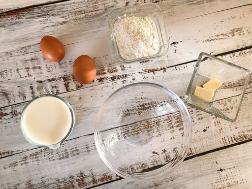 A top view of fresh ingredients for making dough