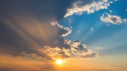 Golden hour  .Multicolored sky at sunset, Volos, Greece, summer 2021