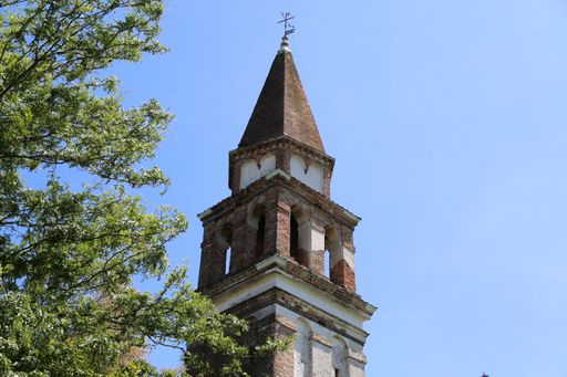 The leaning bell tower of Burano in Venice, Italy