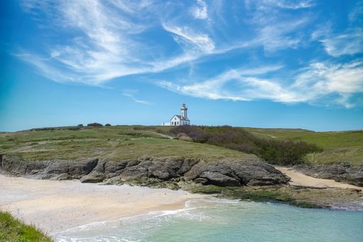 Belle-Ile in Brittany, the lighthouse of the Pointe des Plains, typical monument