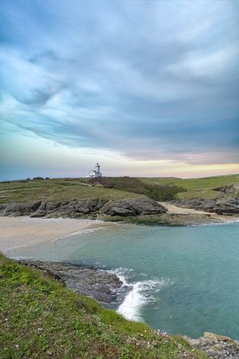 Belle-Ile in Brittany, the lighthouse of the Pointe des Plains, typical monument
