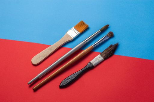 A closeup shot of different painting brushes