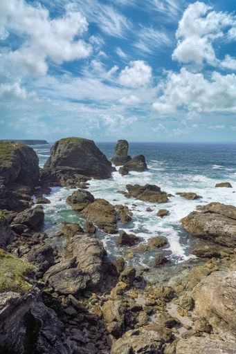 Belle-Ile in Brittany, seascape with rocks and cliffs on the Cote Sauvage