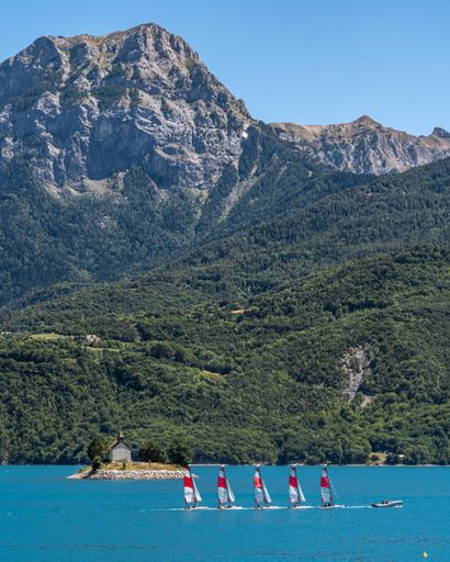 The beautiful summer landscape of the Lake of Serre-Poncon in Hautes-Alpes, France