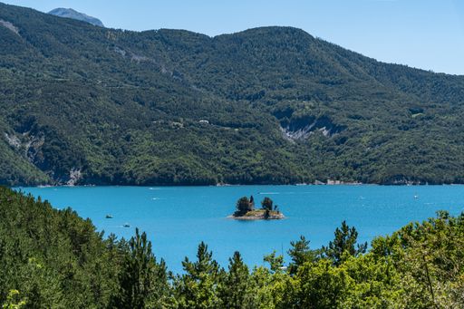 The beautiful summer landscape of the Lake of Serre-Poncon in Hautes-Alpes, France