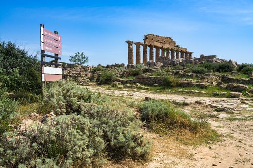 The ruins of the Temple of Apollo building in the Selinunte Archeological park in Sicily, Italy