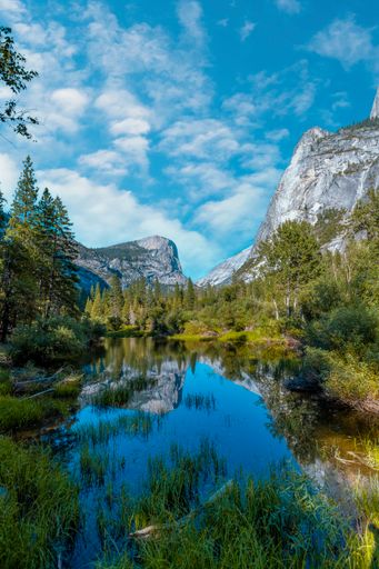 the Reflections in the water of Yosemite Mountains in Mirror lake Yosemite  California