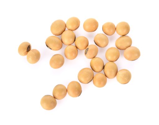 A top view of a pile of soybeans on the white surface