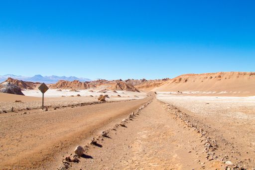 Chilean landscape, dirt road on Valley of the Moon. Chile panorama