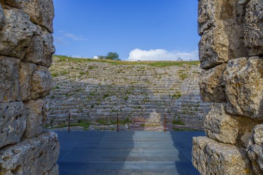 The Roman theatre in the ancient city of Acinipo in the Serrania de Ronda, Province of Malaga, Andalusia, Spain